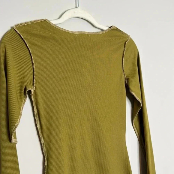 Pretty Little Things Olive Ribbed Contrast Stitch Cut Out Long Sleeve Dress - Picture 12 of 12